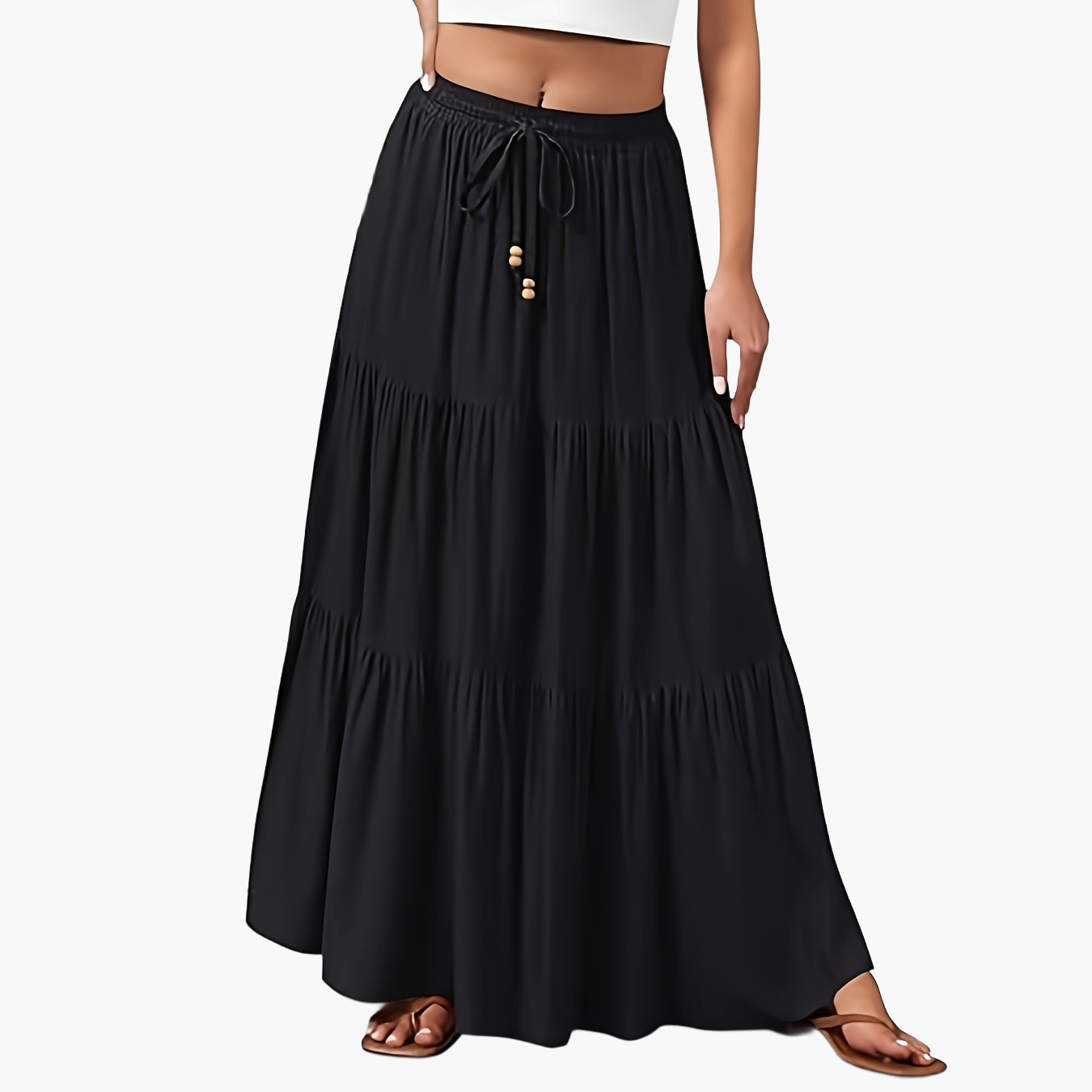 Damen Boho Maxirock mit Stufen und Kordelzug – Sommer, Freizeit, Elegant