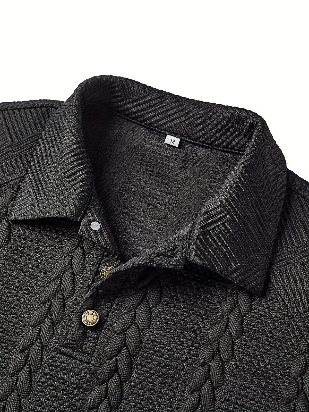 Herren Poloshirt Strickpullover Zopfmuster Knopfleiste Langarm Dunkelgrau