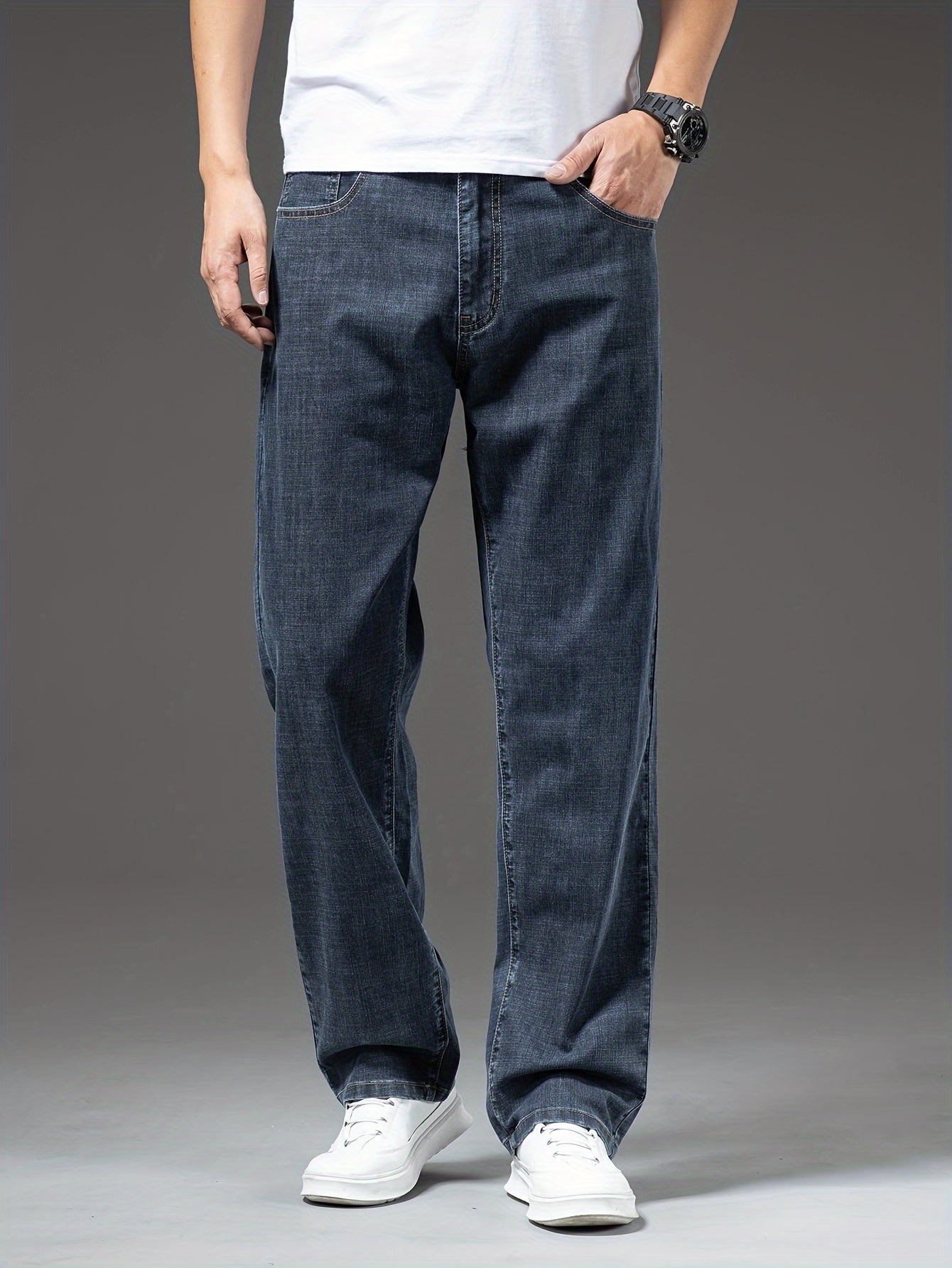 Herren Jeans Regular Fit Weit Bequem Freizeit Basic Denimhose