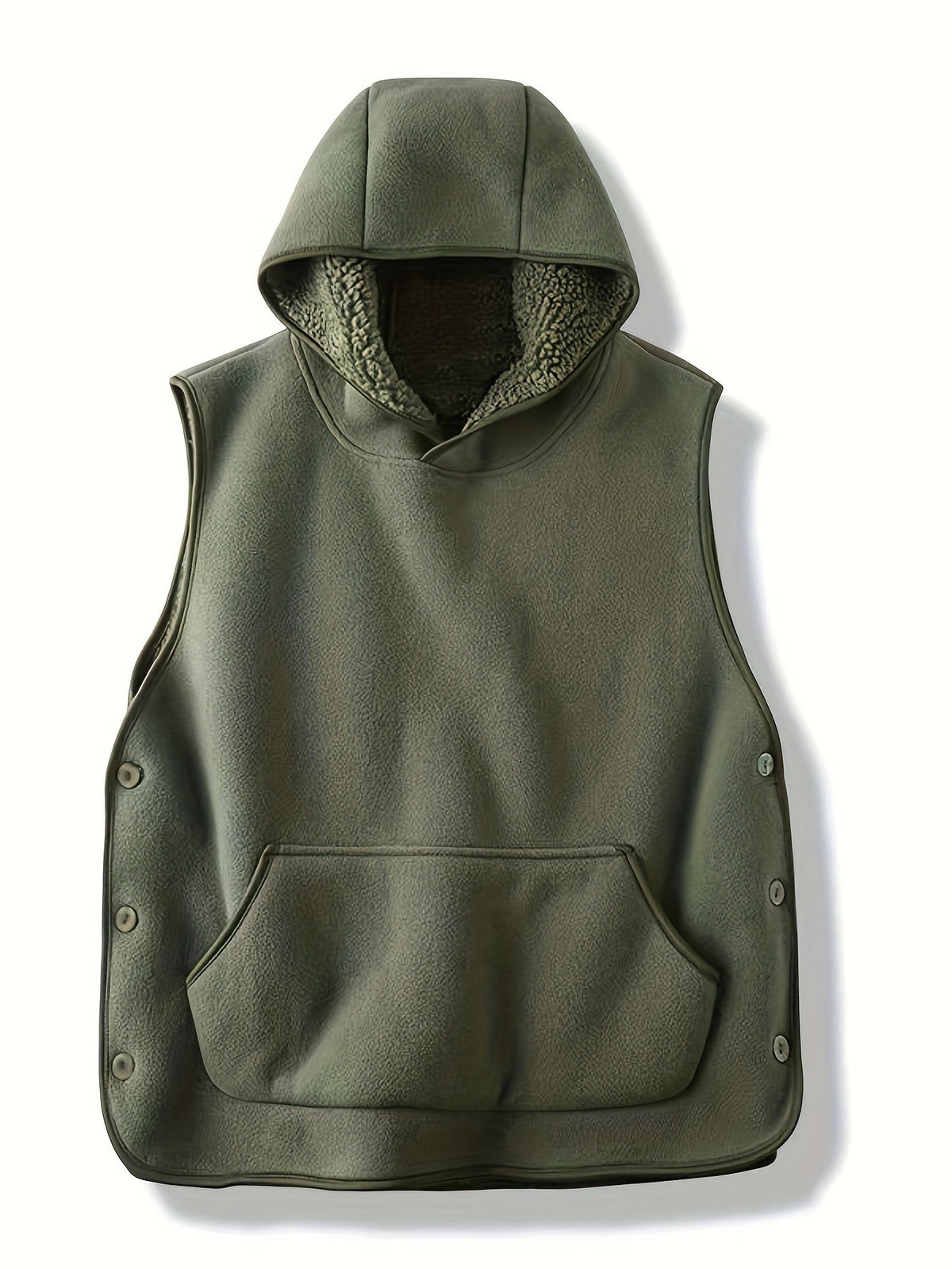 Unisex Kapuzenweste mit Kängurutasche und seitlichen Knöpfen, gefütterte Kapuze