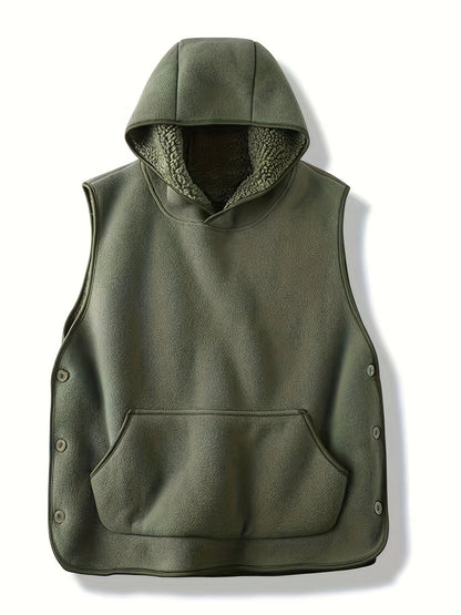 Unisex Kapuzenweste mit Kängurutasche und seitlichen Knöpfen, gefütterte Kapuze