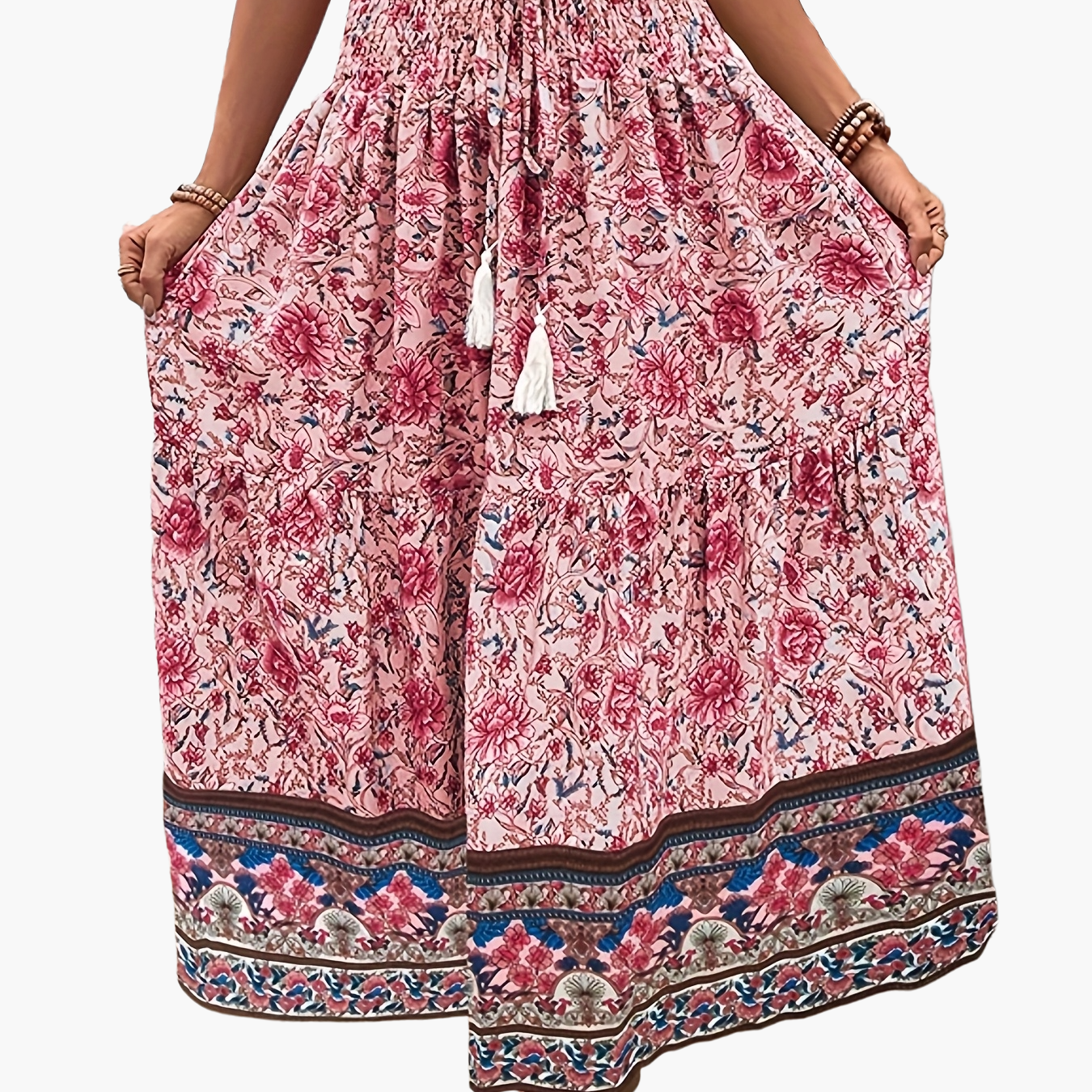 Damen Boho Maxirock mit Blumenmuster und elastischem Bund – Sommer Freizeitrock, Vintage Stil