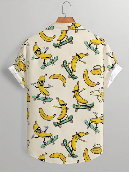 Herren Kurzarmhemd mit witzigem Bananen-Skateboard-Print – Freizeit, Festival, Statement