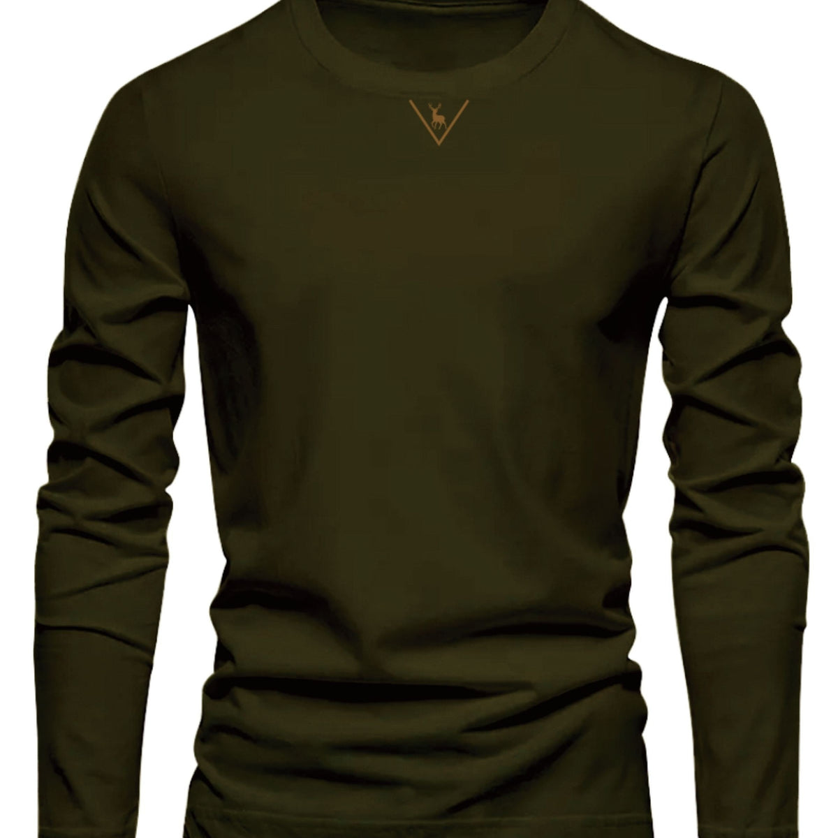Herren Langarmshirt Rundhals mit Hirsch-Logo, Freizeit T-Shirt