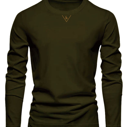 Herren Langarmshirt Rundhals mit Hirsch-Logo, Freizeit T-Shirt