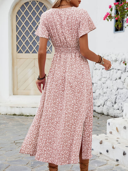 Damen Sommerkleid Elegant mit Blumenmuster und Schlitz – Perfekt für Alltag und Urlaub