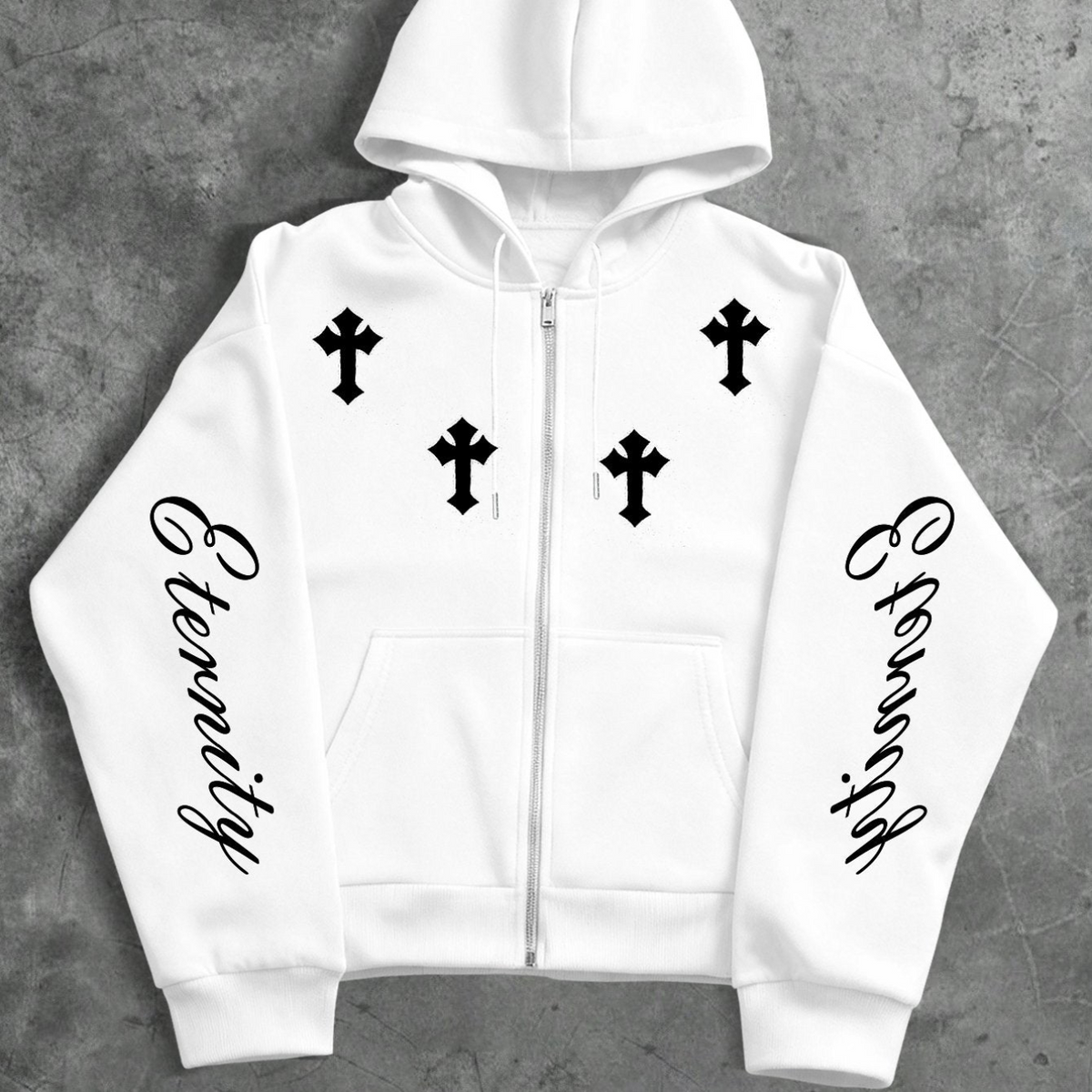 Unisex Reißverschluss Hoodie mit Kreuz- und Schriftzug-Print