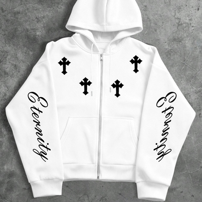 Unisex Reißverschluss Hoodie mit Kreuz- und Schriftzug-Print