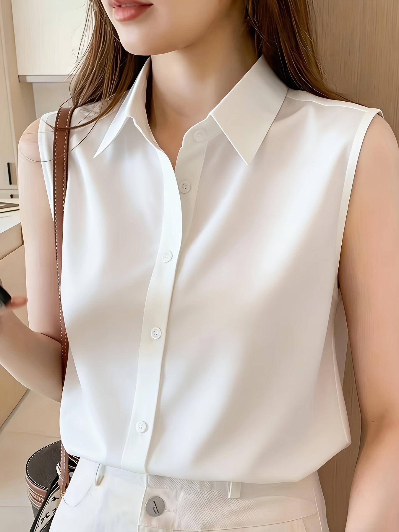 Damen Ärmellose Bluse Elegant Büro Freizeit