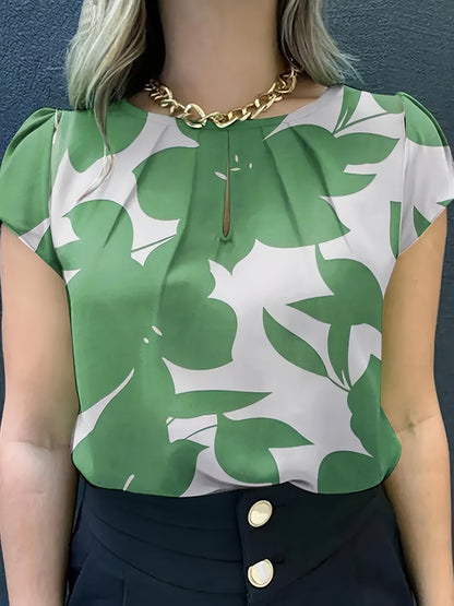 Damen Bluse mit modernem Print, Kurzarm, eleganter Büro- und Freizeitstil