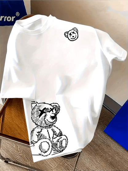 Herren Streetwear T-Shirt mit Bären-Print und Skizzen-Stil – Urbanes Design, Modern & Lässig