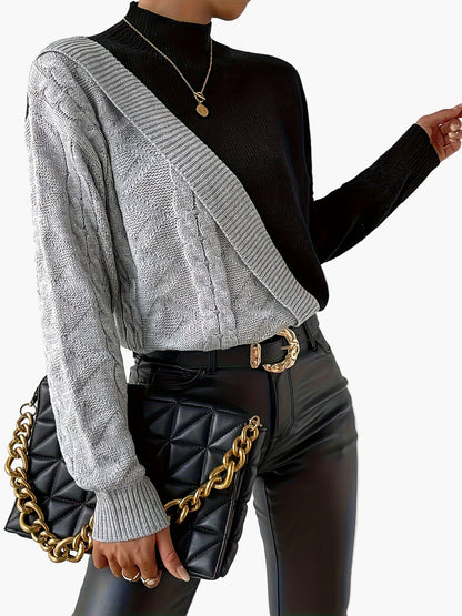 Damen Pullover Patchwork Strickpullover Elegant für Alltag und Büro