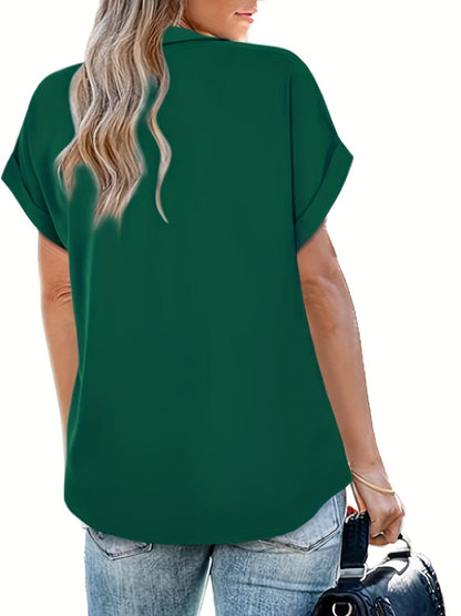 Damen Bluse mit V-Ausschnitt und kurzen Ärmeln – Eleganter Freizeit-Look für Alltag und Büro