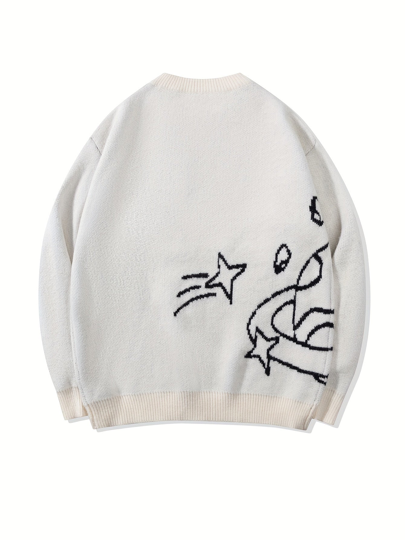 Unisex Strickpullover Rundhals mit Weltall-Muster & Sternen