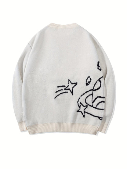 Unisex Strickpullover Rundhals mit Weltall-Muster & Sternen
