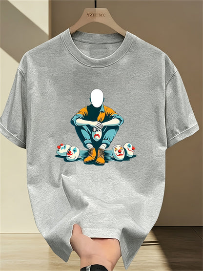 Herren Grafik T-Shirt mit maskiertem Charakter und Clownsmotiven – Modernes Statement Shirt für Individualisten
