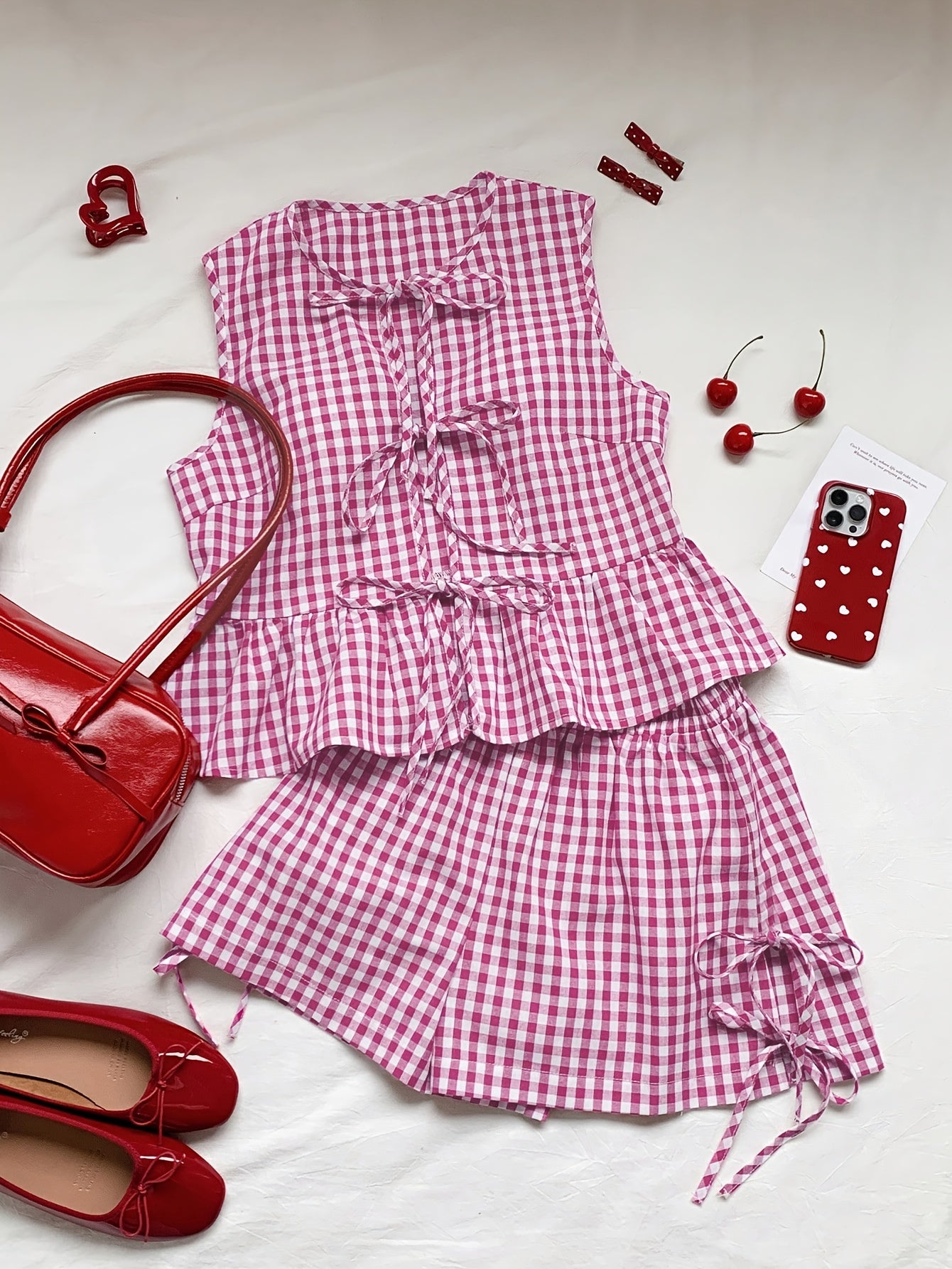 Damen Zweiteiler Set mit Schleifen und Streifen – Verspieltes Sommer Outfit