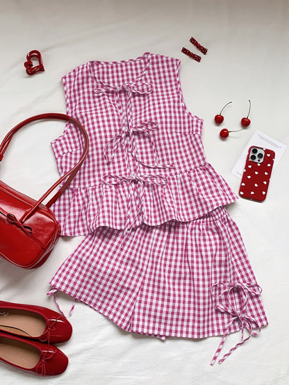 Damen Zweiteiler Set mit Schleifen und Streifen – Verspieltes Sommer Outfit