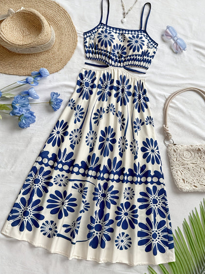 Damen Maxikleid mit Blumenmuster und Cut-Out-Detail – Eleganter Sommerstil
