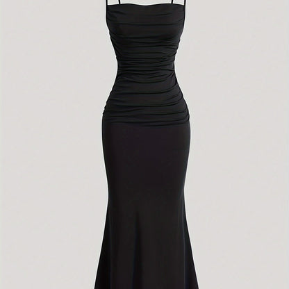 Damen Abendkleid Elegant Maxi Figurbetont mit Drapierung und Spaghettiträgern