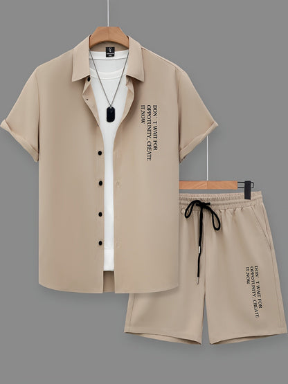 Herren Sommer Freizeit Set mit Motivdruck – Shirt und Shorts, Modernes 2-teiliges Outfit für Alltag & Urlaub