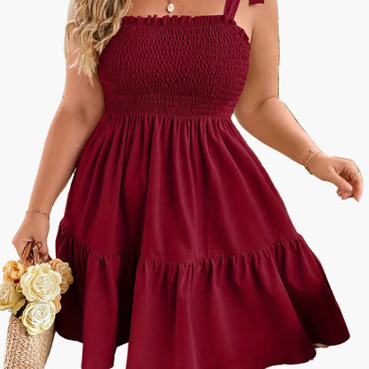 Damen Sommer Freizeitkleid mit Smok-Top und Schleifen-Trägern – Ideal für Urlaub und Alltag