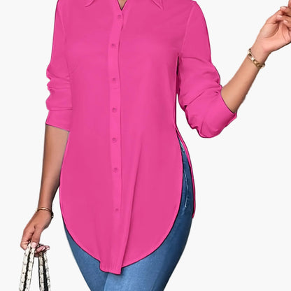 Damen Langarm Bluse Elegant Business Freizeit Hemd Blusenshirt