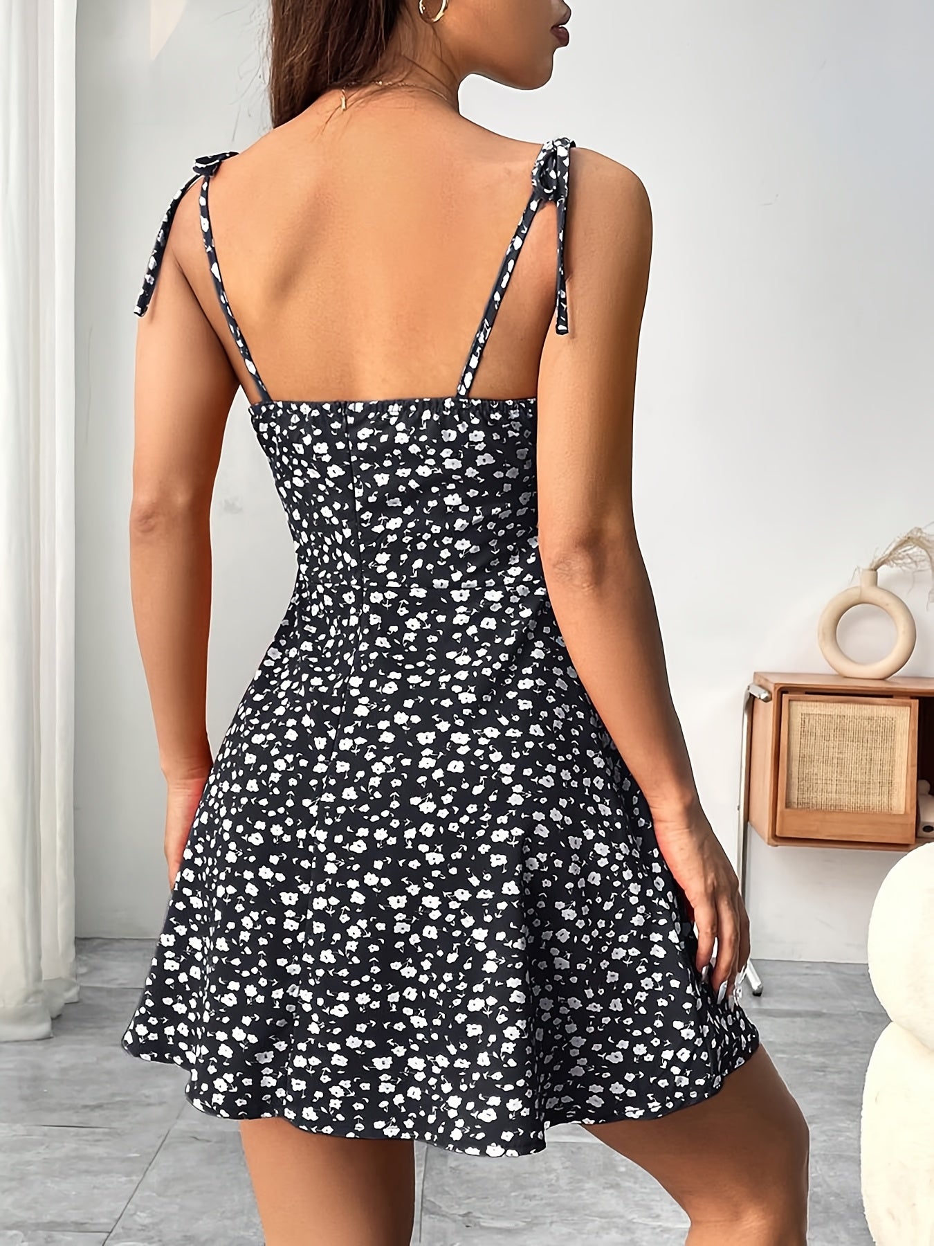 Damen Sommerkleid im Vintage-Stil mit Schleifen-Trägern – Feminines Freizeitkleid für Alltag und Urlaub
