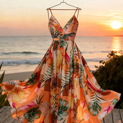 Damen Maxikleid mit romantischem Blumendruck und Eleganz für besondere Anlässe