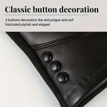 Schwarze Handschuhe mit Zierknöpfen Touchscreen-kompatibel