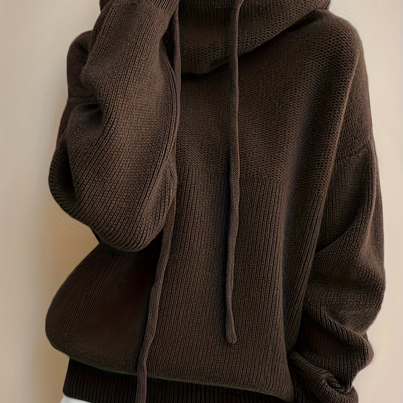 Damen Strick Hoodie Pullover Oversize mit Kapuze und Kordelzug