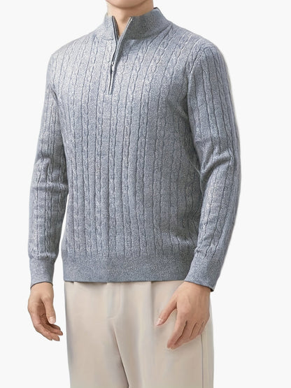 Herren Strickpullover mit Zopfmuster und halbem Reißverschluss – Casual Stil für Herbst und Winter
