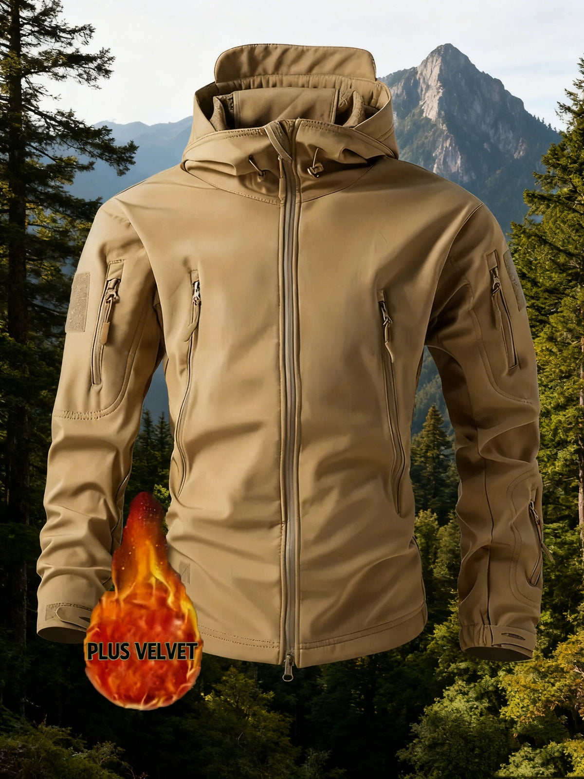 Herren Outdoor Jacke mit Kapuze Softshell Winterjacke Mehrere Taschen