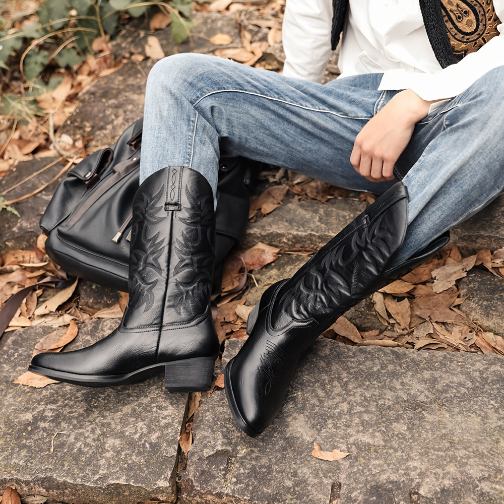Cowboystiefel Braun mit Stickerei | Hoher Schaft