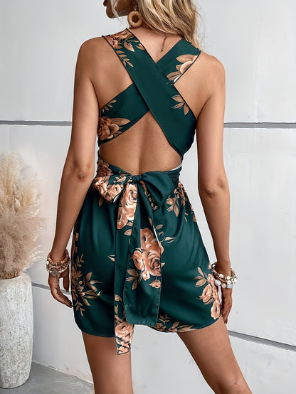 Damen Jumpsuit mit Blumenmuster und tiefem V-Ausschnitt – Eleganter Einteiler für Freizeit und besondere Anlässe