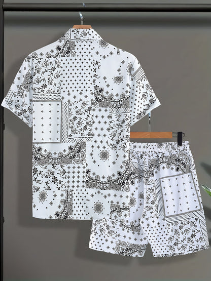Herren Kurzarm Freizeit Set mit Bandana-Print – Hemd und Shorts, Sommer Outfit, Lässige Mode