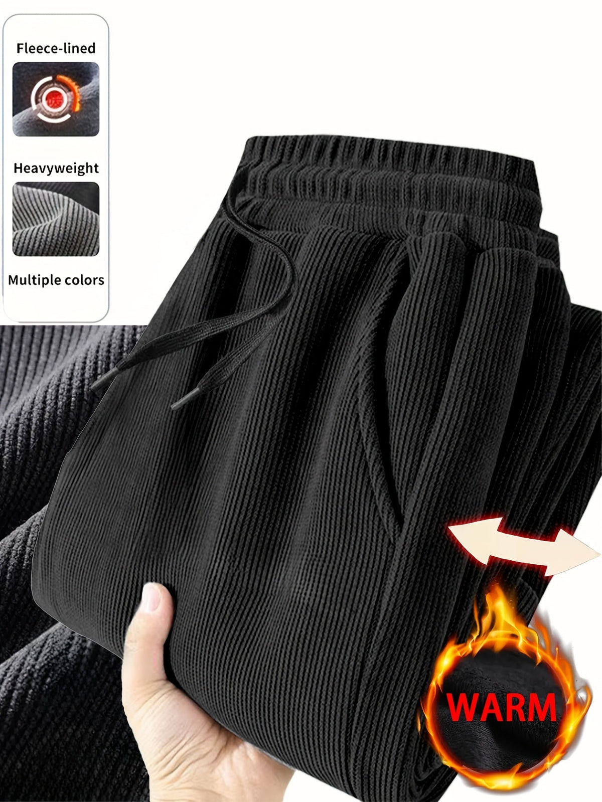 Cordhose Herren Winter warm gefüttert Jogginghose Schwarz