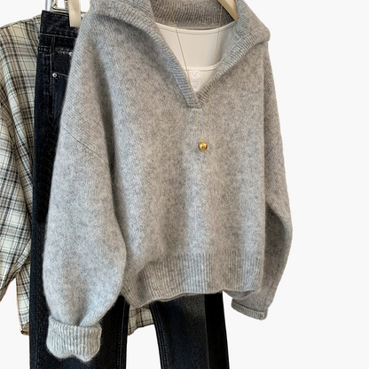 Damen Vintage Strickpullover mit V-Ausschnitt – Lässiger Herbst/Winter Pullover für Alltag und Freizeit