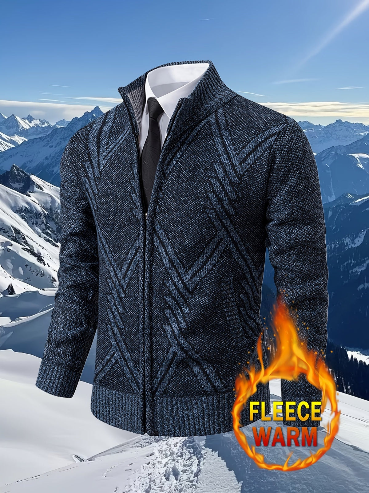 Herren Strickjacke Reißverschluss Stehkragen Geometrisches Muster Warm