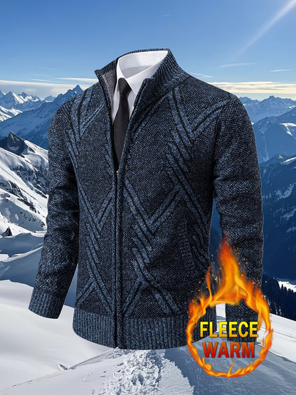 Herren Strickjacke Reißverschluss Stehkragen Geometrisches Muster Warm