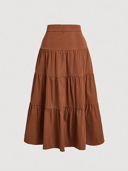 Damen Maxirock Elegant Stufenrock mit Hohem Bund für Alltag und Freizeit