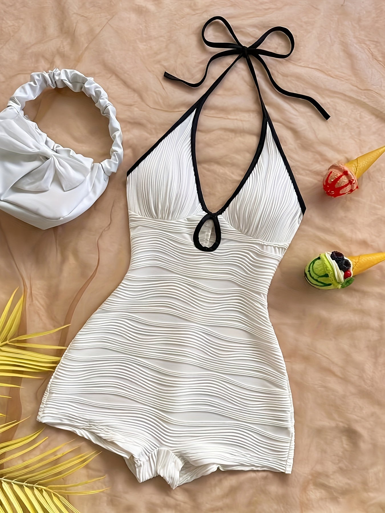 Damen Badeanzug mit Wellenstruktur und Boyshort-Schnitt – Eleganter Einteiler für Strand und Pool