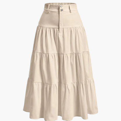 Damen Maxirock Elegant Stufenrock mit Hohem Bund für Alltag und Freizeit