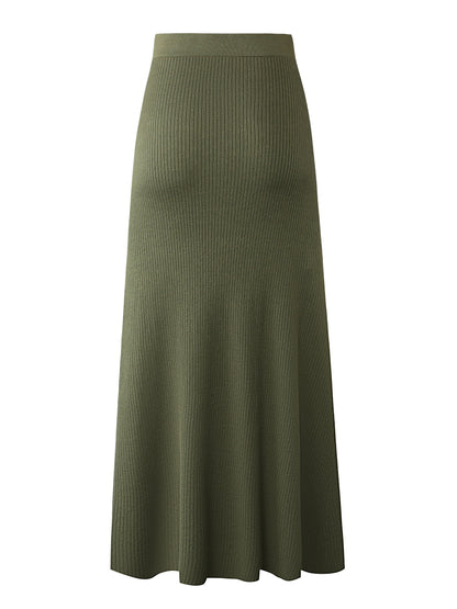 Damen Rippenstrick Maxirock mit Bindegürtel – Eleganter Freizeit- und Büro-Look