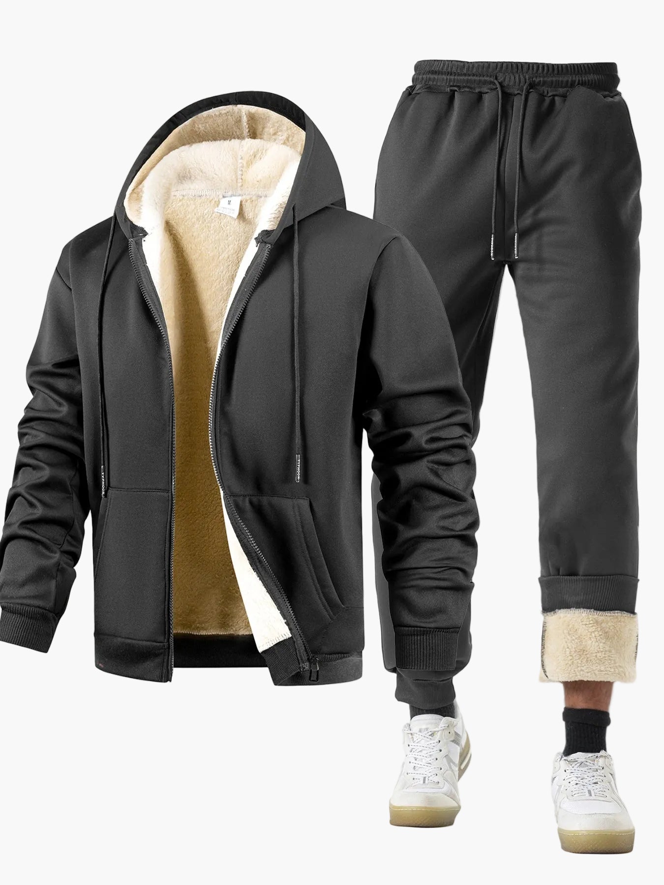 Herren Fleece Gefüttertes Hoodie Jogginganzug Set – Lässiger Style für Herbst & Winter