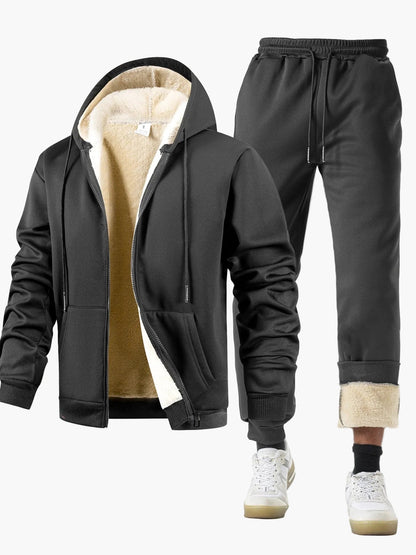 Herren Fleece Gefüttertes Hoodie Jogginganzug Set – Lässiger Style für Herbst & Winter