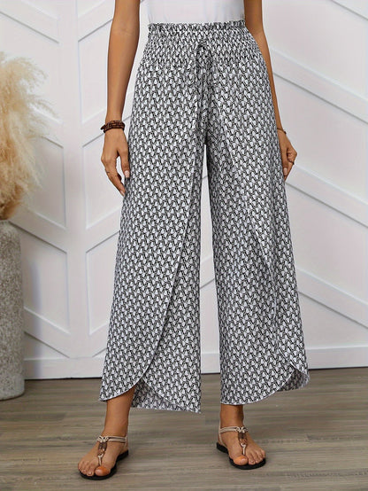 Damen Weite Bein Hose mit geometrischem Muster – Eleganter Sommer-Look für Freizeit und Alltag