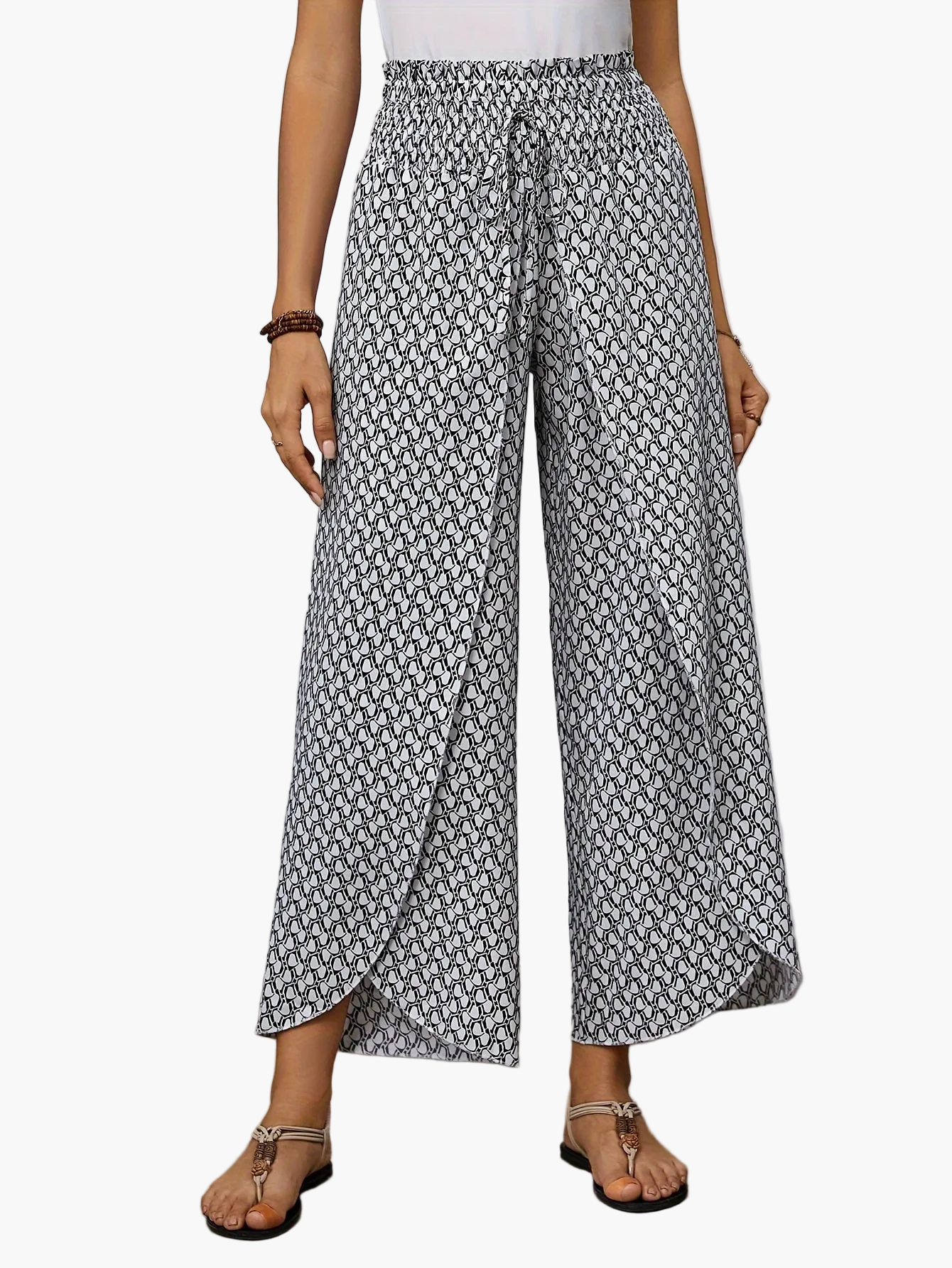 Damen Weite Bein Hose mit geometrischem Muster – Eleganter Sommer-Look für Freizeit und Alltag