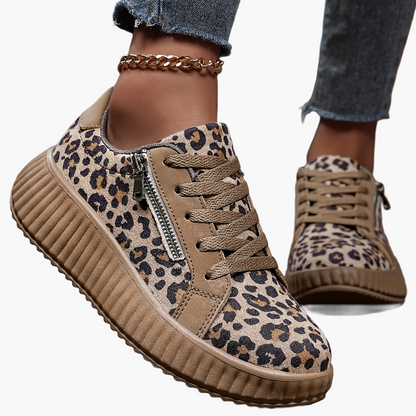Damen Plateausneaker mit Leopardenmuster und Reißverschluss – Modische Freizeitschuhe für Alltag und Streetstyle