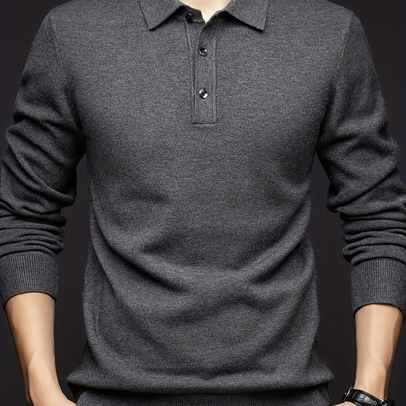 Herren Langarm Poloshirt Strickpullover mit Kragen und Knopfleiste